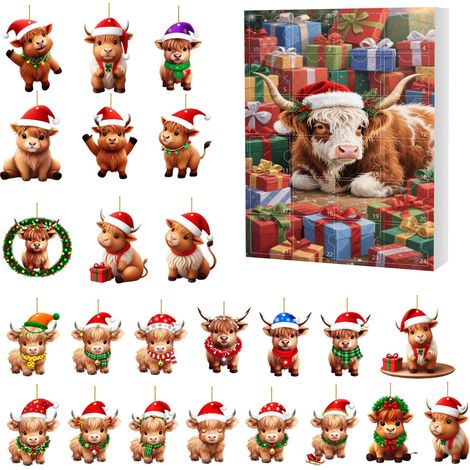 Calendrier de l'Avent de Noël 24 jours, boîte surprise, décoration de sapin de Noël style yak, boîte surprise plate en acrylique -- Boîte surprise E (GJ510-005) --