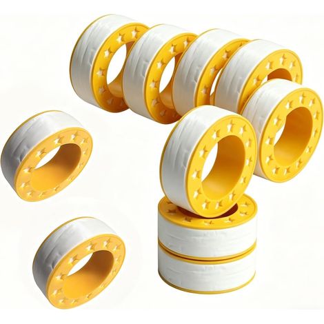 Ruban d'Étanchéité en PTFE 10m x 15mm x 0.1mm, Lot de 10 Rouleaux Jaunes avec Étoile à Cinq Branches, Ruban de Plombier pour Raccords Filetés, Étanchéité Eau et Gaz, Résistant à la Chaleur (1/5)