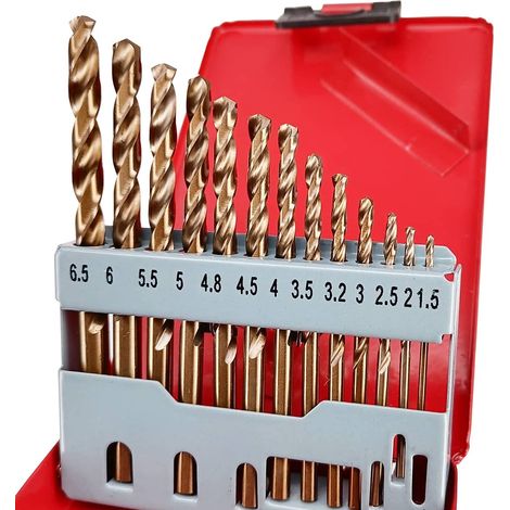 Set di 13 punte da trapano M35 in cobalto, metriche da 1,5 mm a 6,5 mm, realizzate in acciaio rapido al cobalto al 5% (HSS-Co), lunghezza standard, per acciaio temprato, acciaio inossidabile e ghisa, 
