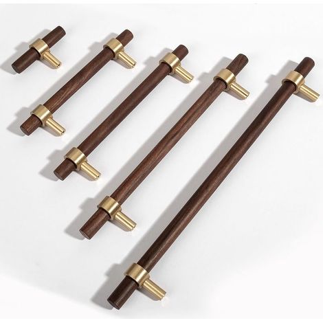 Lot de 2 poignées de meuble en bois - Poignées pour armoires de cuisine - Poignées en bois pour armoires de cuisine (Brun Foncé, 128MM) (1/5)