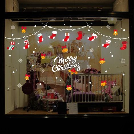 Autocollant chaussettes de Noël pour vitrine, décoration murale ou en verre. (1/5)