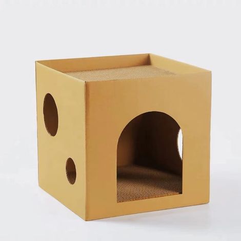 Cat bed with two scratching posts, measuring 13.8 inches x 13.8 inches x 13.8 inches (1/4)