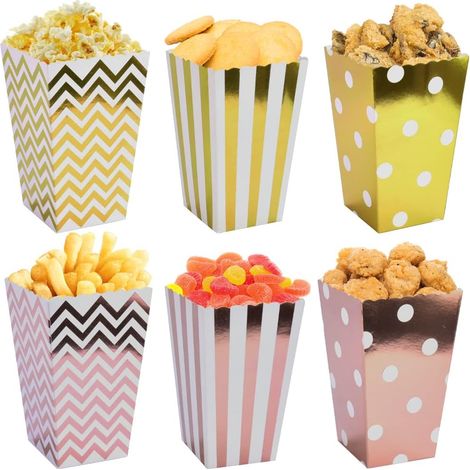 60 Scatole per popcorn, Scatole per popcorn con caramelle, Contenitori in cartone, Scatole per popcorn dorate, Contenitori per snack popcorn per feste di compleanno, matrimoni, feste, film, Natale