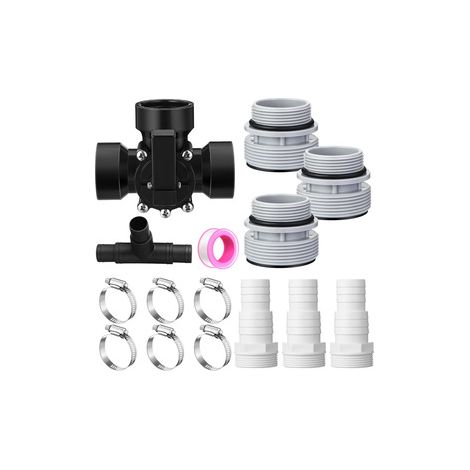 Vanne 3 voies universelle 1,5 pouce – Adaptateur avec collier de serrage – Kit de conversion pour tuyau，Deux lots : blanc et noir