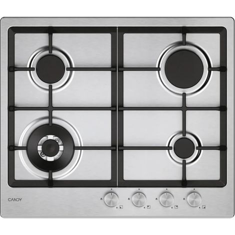 Candy Gas-Kochfeld Einbau CHG6BR4WTX 60 cm 4 Brenner Emaillierte Roste Elektronische Zündung Klasse A Edelstahl
