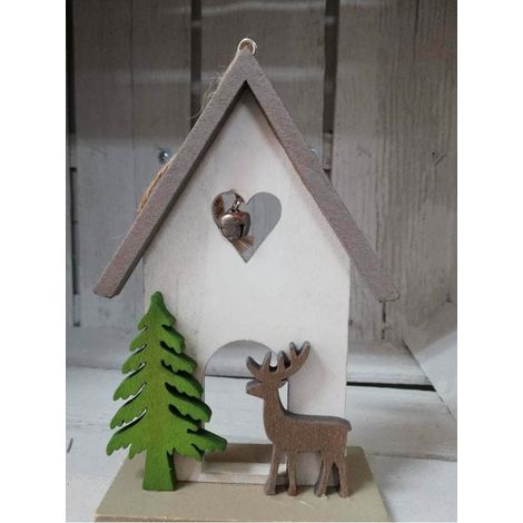 Casetta il legno bianco per albero di natale da addobbi decorazioni natalizi casa (1/5)