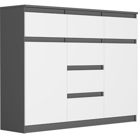 Kommode mit Schubladen, Schränken und Regalen, Anthrazit Mix Weiß, 120 x 40 x 98 cm - S-62D