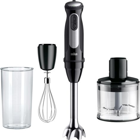 Mixeur Plongeant avec mini hachoir et Fouet pour Soupes, Smoothies et Purées Bébé, 25 Vitesses, Verre Doseur, 1000W, Noir (MQ55236M) (1/5)