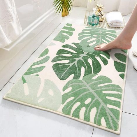 Tapis de bain à feuilles vertes pour salle de bain, antidérapant, lavable, tapis de salle de bain, tapis de bain en peluche do (1/4)