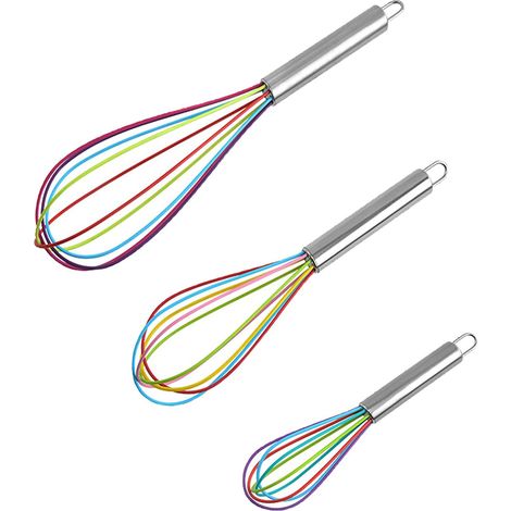 Silikon-Küchenquirl mit Edelstahlgriff zum Rühren, Schlagen von Eiern, Teig, Aufschäumen und Rühren, 3-teilig (8", 10", 12")