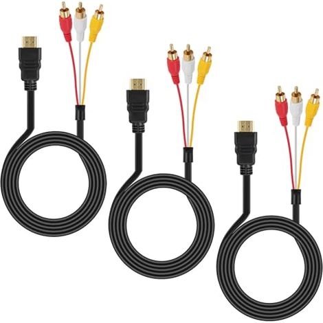 Lot de 3 câbles HDMI vers RCA mâle vers 3-RCA AV adaptateur câble 1080p pour lecteur DVD TV sans signal 1,5 m (1/5)