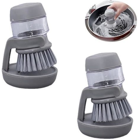 Set of 2 dish brushes with integrated reservoir and dishwashing liquid dispenser (grey) (1/4)