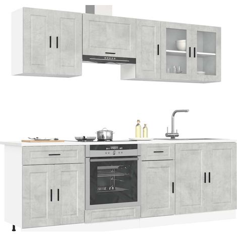Ensemble de 8 meubles de cuisine "Porto" en bois d'ingénierie gris béton