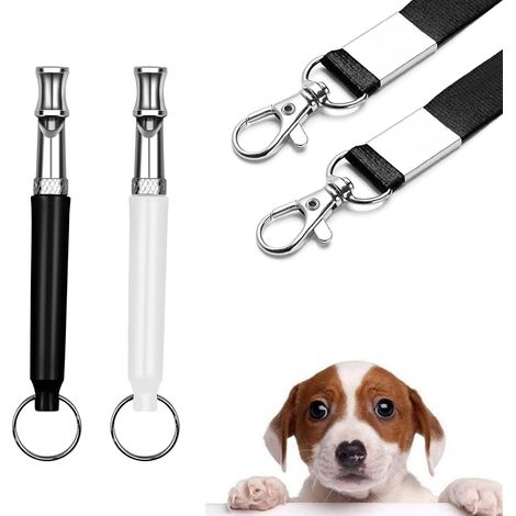 Sifflets pour Chien,2 Pièces Sifflet Ultrason Chien Anti Aboiement Haute Fréquence Sifflet Chien Rappel avec Lanière Réglable(Blanc,Noir) (1/5)