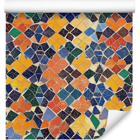 Papier peint mosaïque mexicaine or et bleu pour salon et chambre 50x1000 cm (1/5)