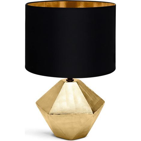 Lampe de chevet, lampe de table moderne, abat-jour en tissu, base en céramique, douille E14, forme losange, or, 22 22 32 cm, câble de 1,3 m, design vintage pour bureau, salon (1/5)