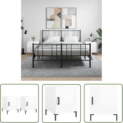 The Living Store Tables de chevet 2 pcs blanc brillant 40x40x50 cm - Table De Chevet - Meuble De Chambre - Armoire De Chevet - Commode - Design Moderne (1/5)