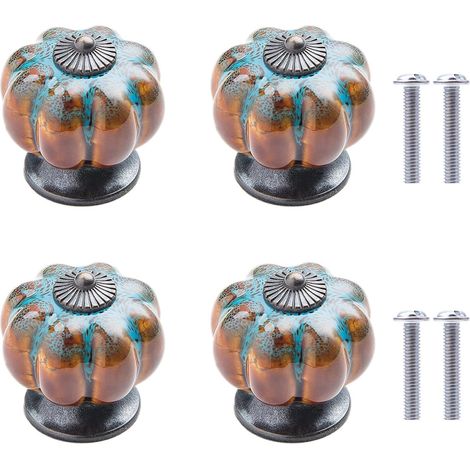 Boutons en Céramique 4Pcs Boutons de Tiroir de Forme Citrouille Boutons de Porte en Céramique Vintage Boutons D'armoire en Céramique Léopard pour Armoires Commode Tiroirs (Bleu) (1/5)