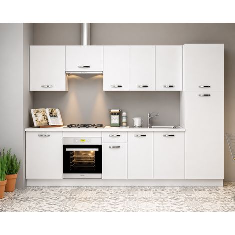 Cocina completa KIT-KIT de 3 metros, color blanco, sin zocalo y sin encimera
