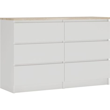 Commode 6 Tiroirs : Blanc Mat / Chêne Sonoma TOP, 120 x 39 x 79 cm (1/5)