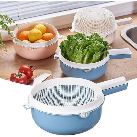 Panier de cuisine 2 en 1 avec égouttoir, passoire et bol de rangement pour légumes, avec poignée, pour le nettoyage et le rangement de la maison.