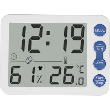 Thermomètre numérique intérieur hygromètre multifonction horloge alarme blanc bleu (1/5)