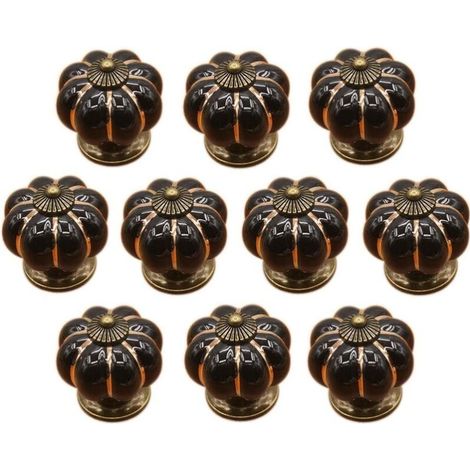 (Negro) 10 pomos de cerámica para cajones y armarios de cocina.