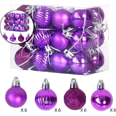 Boule De Décoration De Noël - 24 Pièces - Diamètre 3 Cm - En Plastique Incassable - Violet (1/4)