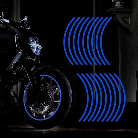 Adesivi riflettenti per cerchi da 43,2 cm – Universali – Per auto, moto e bicicletta – Decorazione per cerchi – Sicurezza notturna – Blu (1/5)