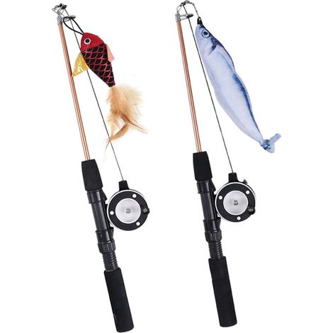 2PCS interactifs Katzenspielzeug, interactifs Angelspielzeug für Katzen, einziehbare Katzenangel (Goldfisch, Lachs) (1/4)