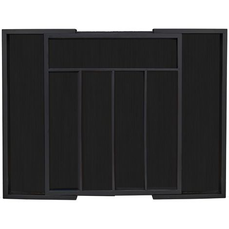 Relaxdays Bamboo Cutlery Tray, Extendable, 7 Compartments, for Utensils, 5.5 x 31.5 - 48.5 x 37 cm, Drawer Insert, Black