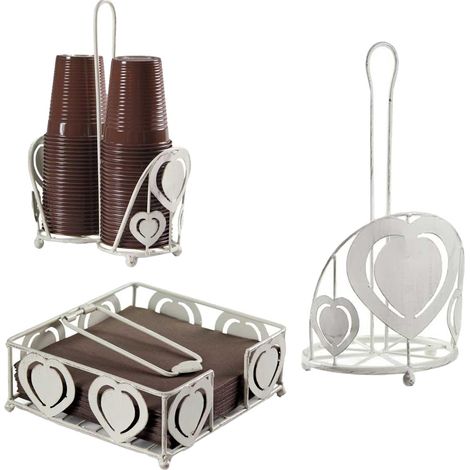 SET DA CUCINA IN METALLO STILE SHABBY CHIC DESIGN CUORE IN COLORE BIANCO (1/2)