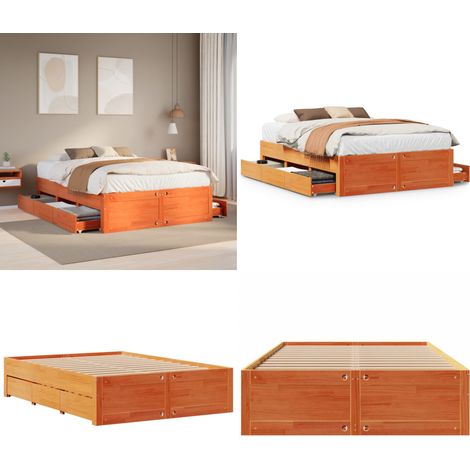 vidaXL Massivholzbett ohne Matratze mit Schubladen Braun 140x200 cm (1/5)