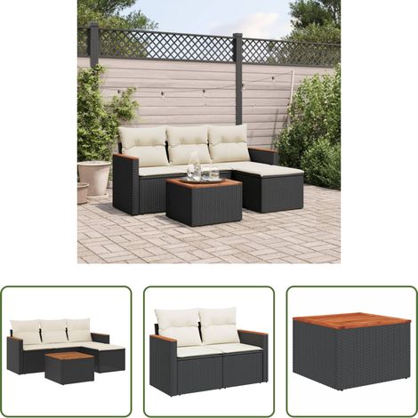 vidaXL Rattanmöbel - 5-tlg. Garten-Sofagarnitur mit Kissen Schwarz Poly Rattan (1/5)