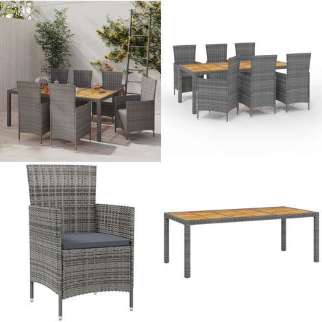 7-tlg. Garten-Essgruppe mit Kissen Poly Rattan Grau - Gartengarnituren - Gartenmöbel - Esstisch - Gartensessel - Rattanmöbel - Home & Living