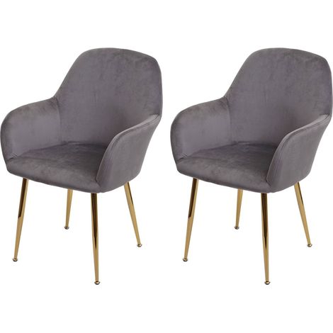 Lot de 2 chaises de salle à manger design rétro assise en velours gris pieds métal dorés 040007352 (1/5)