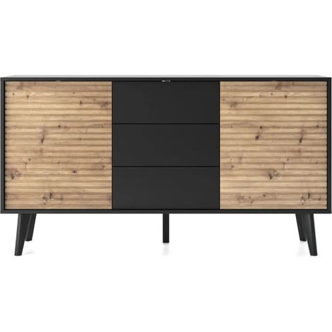 COME - Buffet en bois 154cm - Marron et noir