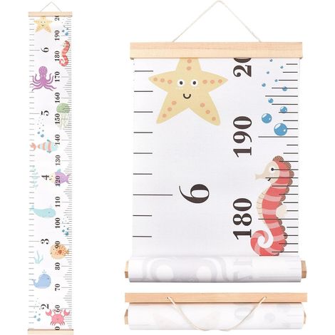 Tableau Croissance Animaux Mer Tissu Toile Hauteur Mesure Règle Cadre Bois Suspendu Amovible Dessin Animé Règles Murales pour Maison Salon Décoration Chambre d'enfant Décor (1/5)