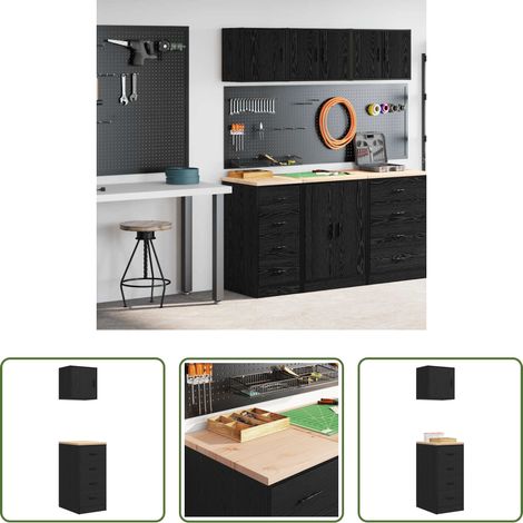 Werkzeugschrank - Garagenschränke 2 Stk. Schwarz Holzwerkstoff (1/5)
