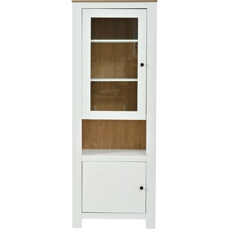 Vitrine avec 2 Portes, 6 Niches, Étagères Réglables et LED pour Salon, en Panneaux de Particules, 70×40×188 cm, Blanc (1/5)