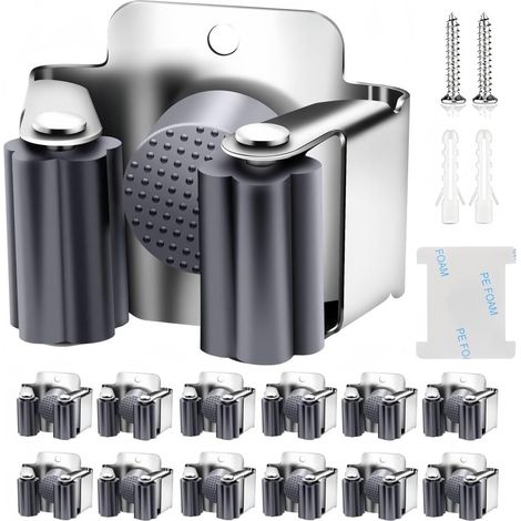 12 Pièces Accroche à Balai en Acier Inoxydable, Fixation Murale Porte à Outils Robuste Support avec Engrenage en Silicone Antidérapant pour Cuisine Salle De Bain Placard Jardin Garage (1/5)