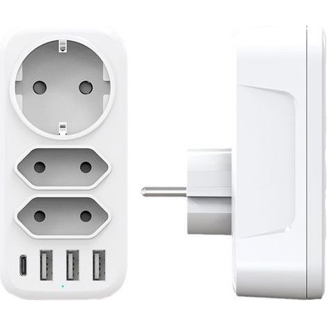 Blanc Multiprise Murale avec USB C, Multiprises 3 Prises 17W 5A avec 3 USB &TYPE-C, Maison Le Bureau Les Voyages Compatible avec Phone Pad (1/5)