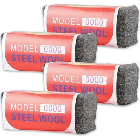 Steel Wool, 4 Pieces 0000 Steel Wool, 400 g 0000 Steel Wool Pads, Steel Wool Polishing Tool, Steel Curtain Set, for Cleaning Glass Polishing Furniture (Grey) (1/5)