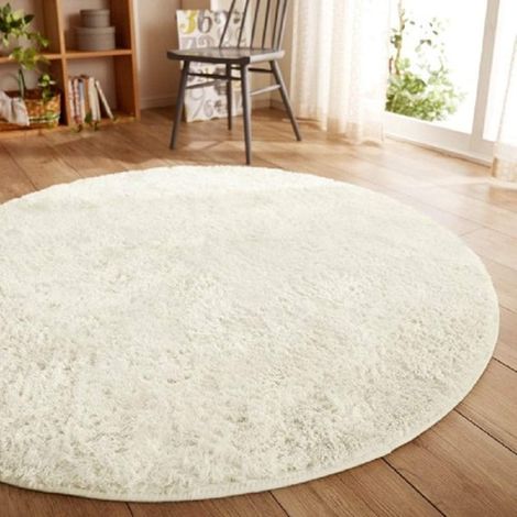 Tapis Shaggy Rond Moelleux Moderne Style Japonais, Moquette Peluche Anti-Dérapant Ultra Douce pour Salon Chambre Déco Sol, Tapis de Sol Fluffy Blanc 60cm (1/5)