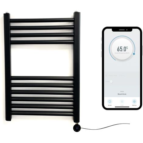 Black Electric Smart WiFi Controlled Heated Towel Rail 500mm W x 600mm H  Straight  7 Day Programmable Timer App Compatibility (1/5)