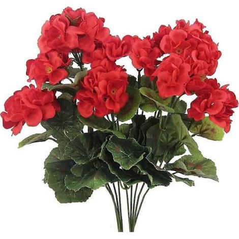 Lot de 2 géraniums artificiels en soie, fleurs rouges, pour suspension de jardin, porche ou décoration intérieure. (1/5)