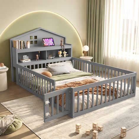 MEUBLIV Letto a casetta 140x200 cm grigio con contenitori, senza materasso (1/5)