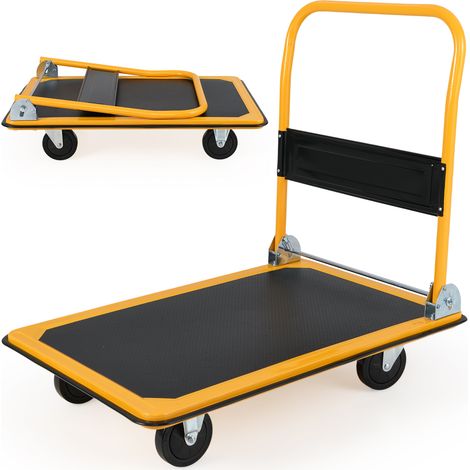 COSTWAY Folding Platform Truck Metal Push Dolly Cart with Swivel Wheels-Black (1/5)