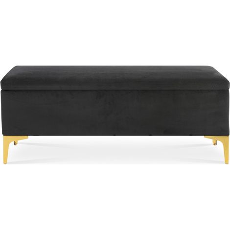 Banquette Coffre Chloé velours Noir pieds doré (1/4)
