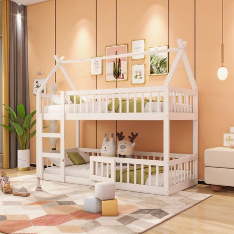 letto 90x200 con scala in legno bianco per bambini OKMYHOME (1/5)